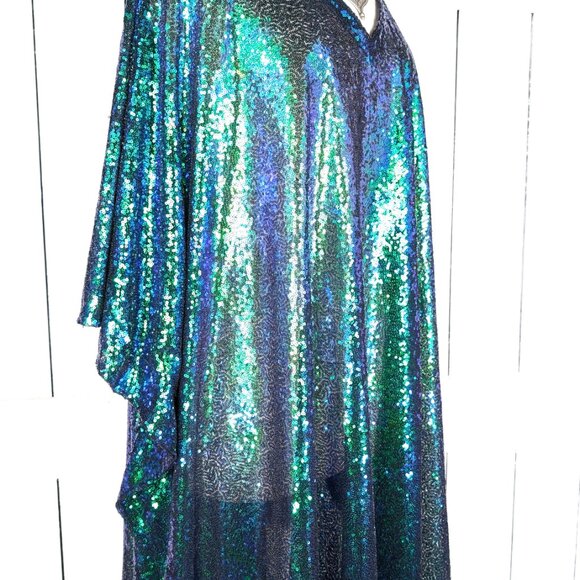 Iridescent green sequins kimono caftan cover up tunic dress - Picture 5 of 6